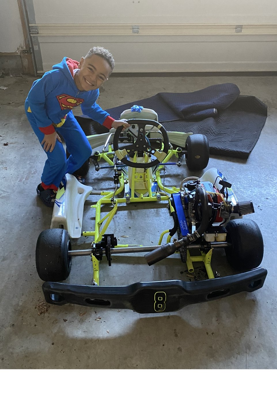 Kaz with his first kart on Christmas morning, 2022